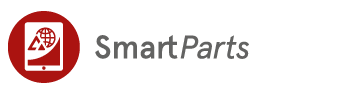 Ein rotes, rundes Emblem mit nebenstehendem "SmartParts"-Schriftzug